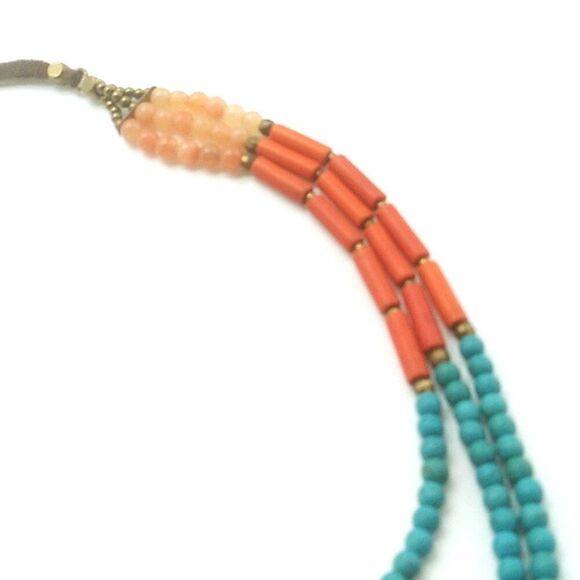 3 Strand Beaded Necklace Silver-tone Round Spacers & Spikes on 2 Leather Cords - Picture 8 of 16